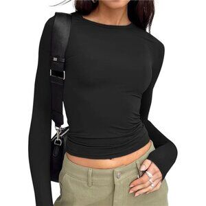 Women’s Long Sleeve Stretch Crop Top | Crew Neck Fitted Underscrub Shirt